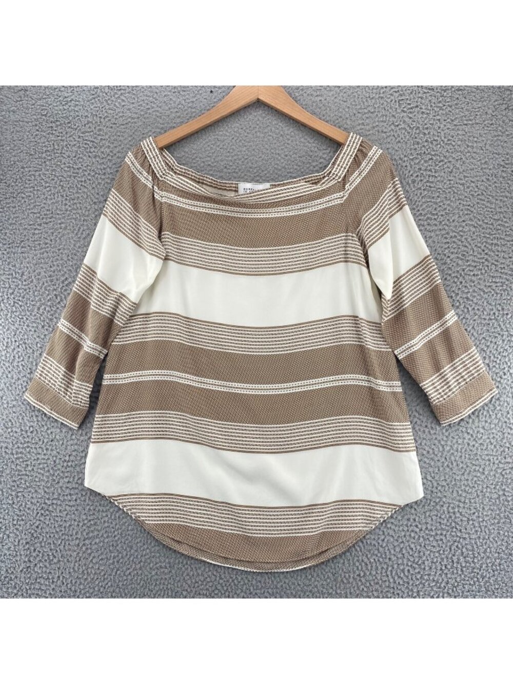 Derek Lam 10 Crosby Top Womens 10 Beige Striped Silk Off Shoulder Long Sleeves*